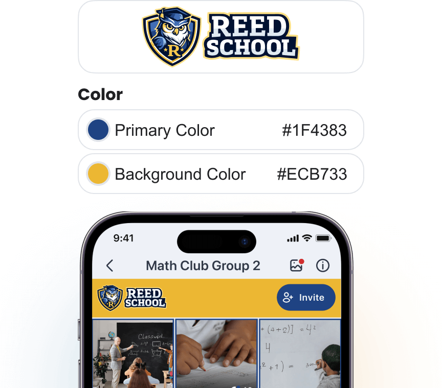 PhotoCircle branding settings showing custom logo and color options.